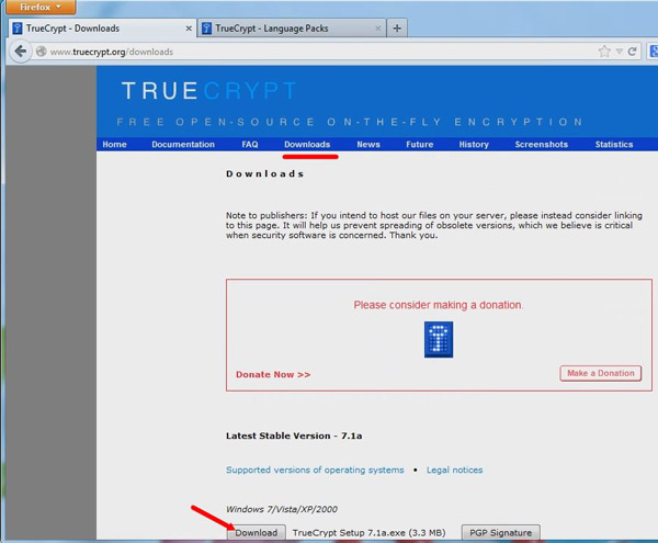 Страница загрузки программы TrueCript